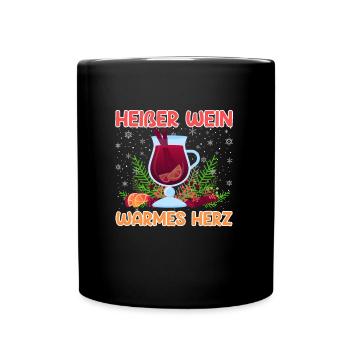 Heißer Wein Warmes Herz Glühwein Weihnachten - Tasse einfarbig - Schwarz - Vorne