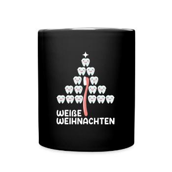 Weiße Weihnachten Zähneputzen Weihnachtsbaum - Tasse einfarbig - Schwarz - Vorne