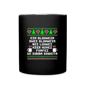 Glühwein Bude Ein Glühwein Swei Glühwein rei... - Tasse einfarbig - Schwarz - Vorne