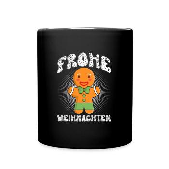 Lebkuchenmann Frohe Weihnachten Lebkuchengebäck - Tasse einfarbig - Schwarz - Vorne
