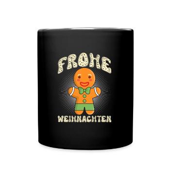 Lebkuchenmann Frohe Weihnachten Lebkuchengebäck - Tasse einfarbig - Schwarz - Vorne
