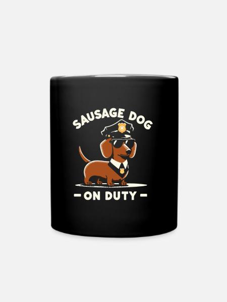 Dachshund Police Service T Shirt – Authority Dog - Full Colour Mug - black