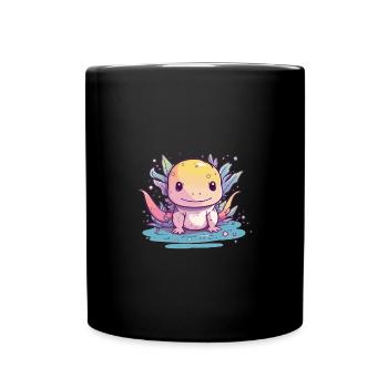 Süßer Anime -Stil Axolotl Kawaii - Tasse einfarbig - Schwarz - Vorne