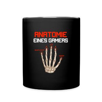 Anatomie eines Gamers Knochenhand Zocker Gaming - Tasse einfarbig - Schwarz - Vorne