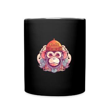 Cute Anime Style Macaque Kawaii - Full Colour Mug - black - Front