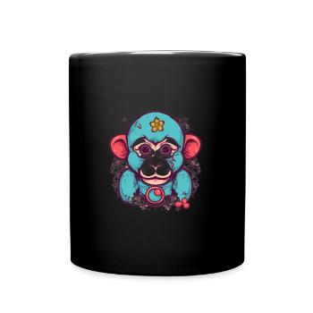 Süßer Anime -Stil Macaque Kawaii - Tasse einfarbig - Schwarz - Vorne