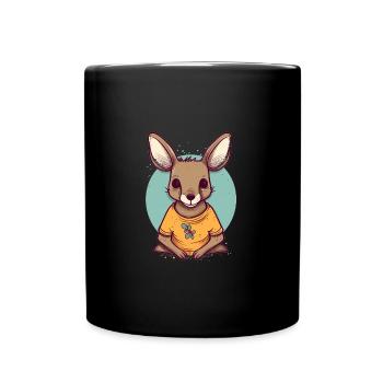 Süßer Anime -Stil Kangaroo Kawaii - Tasse einfarbig - Schwarz - Vorne