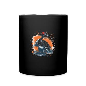 Süßer Anime -Stil Red Crowned Crane Kawaii - Tasse einfarbig - Schwarz - Vorne