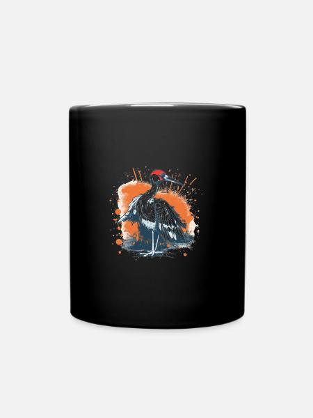 Cute Anime Style Red Crowned Crane Kawaii - Full Colour Mug - black