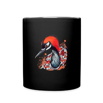 Süßer Anime -Stil Red Crowned Crane Kawaii - Tasse einfarbig - Schwarz - Vorne