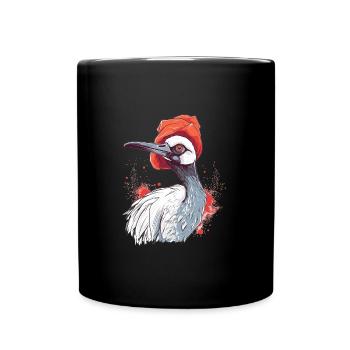 Süßer Anime -Stil Red Crowned Crane Kawaii - Tasse einfarbig - Schwarz - Vorne