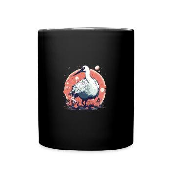 Mignon Anime Style rouge couronné grue Kawaii - Mug uni - noir - Devant
