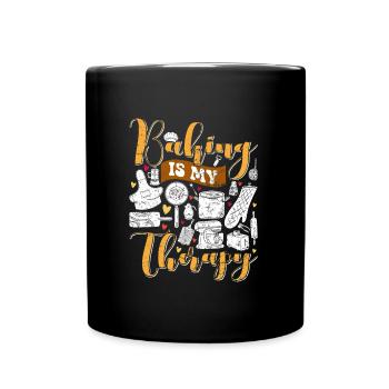 Baking is my Therapie Backliebhaber Bäckerei - Tasse einfarbig - Schwarz - Vorne