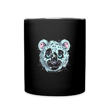 Netter Anime -Stil Schneeleopard Kawaii - Tasse einfarbig - Schwarz - Vorne