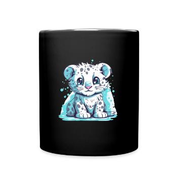 Netter Anime -Stil Schneeleopard Kawaii - Tasse einfarbig - Schwarz - Vorne