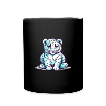 Netter Anime -Stil Schneeleopard Kawaii - Tasse einfarbig - Schwarz - Vorne