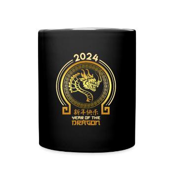 2024 Year of the Dragon Silvester Chinesisches - Tasse einfarbig - Schwarz - Vorne