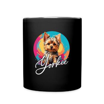 Süßer Yorkshire Terrier Yorkie im Farbkreis - Tasse einfarbig - Schwarz - Vorne