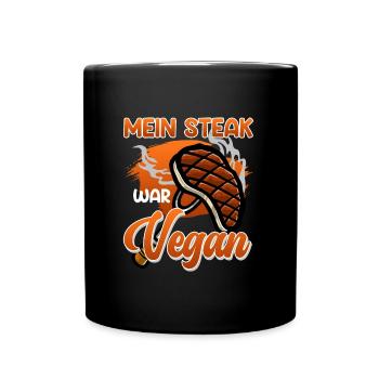 Fleischliebhaber MEIN STEAK WAR VEGAN Lustiges - Tasse einfarbig - Schwarz - Vorne