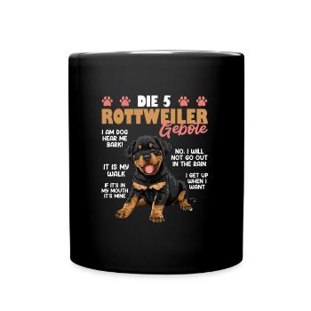 Rottie Besitzer DIE 5 ROTTWEILER GEBOTE Lustiges - Tasse einfarbig - Schwarz - Vorne