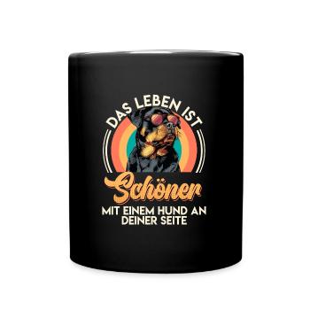 Rottweiler LEBEN IST SCHÖNER MIT HUND AN SEITE - Tasse einfarbig - Schwarz - Vorne