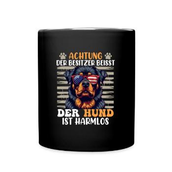 Rottweiler ACHTUNG DER BESITZER BEISST Rottie - Tasse einfarbig - Schwarz - Vorne