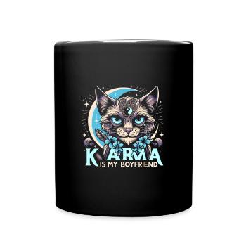 Karma Cat Karma is my friend - Full Colour Mug - black - Front