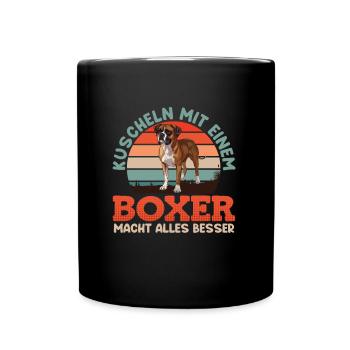 Deutscher Boxer KUSCHELN MIT EINEM BOXER BESSER - Tasse einfarbig - Schwarz - Vorne