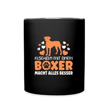 Hundebesitzer KUSCHELN MIT EINEM BOXER Sweet - Tasse einfarbig - Schwarz - Vorne