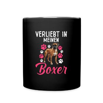 Deutsche Boxer VERLIEBT IN MEINEN BOXER Besitzerin - Tasse einfarbig - Schwarz - Vorne
