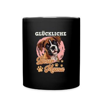 Deutscher Boxer GLÜCKLICHE BOXER MAMA Hundemama - Tasse einfarbig - Schwarz - Vorne