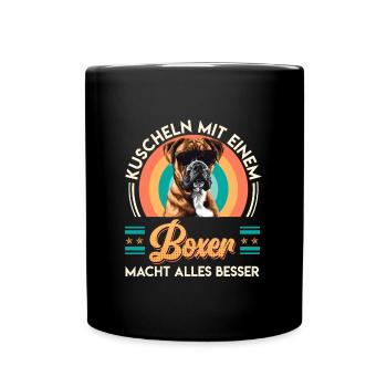 Deutscher Boxer KUSCHELN MIT EINEM BOXER BESSER - Tasse einfarbig - Schwarz - Vorne