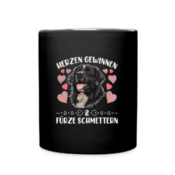 Neufundländer HERZEN GEWINNEN FÜRZE SCHMETTERN - Tasse einfarbig - Schwarz - Vorne