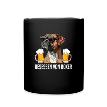 Deutscher Boxer BESESSEN VON BOXERN Lustiges - Tasse einfarbig - Schwarz - Vorne