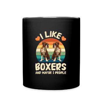 Chien Boxer AIME LES BOXERS ET PEUT-ÊTRE 3 PERSONNES Drôle - Mug uni - noir - Devant
