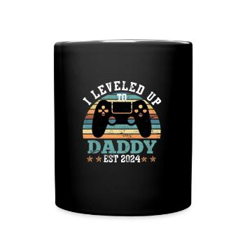 Vintage Dad 2024 Saying Leveled up to Daddy - Full Colour Mug - black - Front