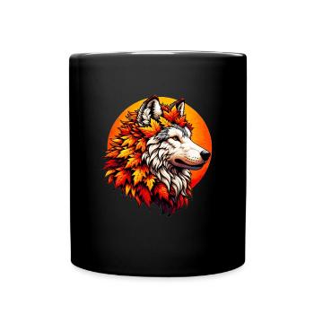 Wolf Mit Einer Mähne Aus Herbstblättern - Tasse einfarbig - Schwarz - Vorne