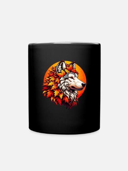 Wolf Mit Einer Mähne Aus Herbstblättern - Tasse einfarbig - Schwarz