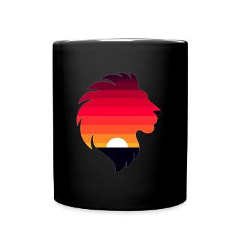 Silhouette d’un lion avec coucher de soleil - Mug uni - noir - Devant