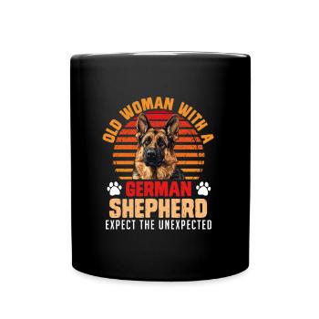 Dog mom OLD WOMAN WITH A GERMAN SHEPHERD - Full Colour Mug - black - Front