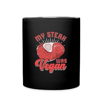 Meat lover MY STEAK WAS VEGAN Funny - Full Colour Mug - black - Front
