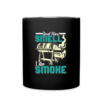 Meat Lover REAL MEN SMELL LIKE SMOKE Funny - Full Colour Mug - black - Front
