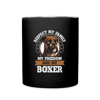 Boxer Besitzer RESPECT MY FAMILY MY FREEDOM MY - Tasse einfarbig - Schwarz - Vorne