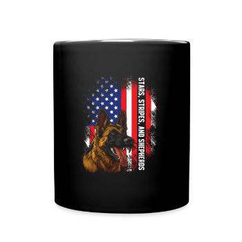 USA Stars Stripes and Shepherds Schäferhund - Tasse einfarbig - Schwarz - Vorne
