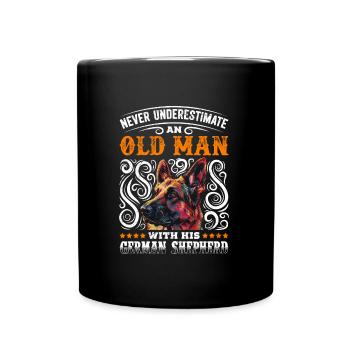 German Shepherd NEVER UNDERESTIMATE AN OLD MAN Grandpa - Full Colour Mug - black - Front