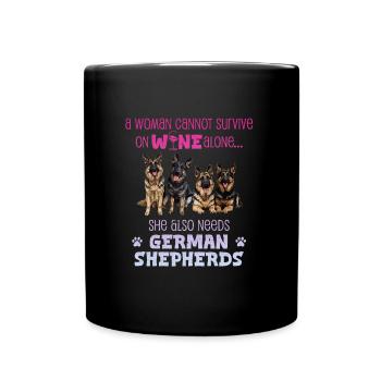 German Shepherd WOMAN CANNOT SURVIVE ON WINE - Full Colour Mug - black - Front