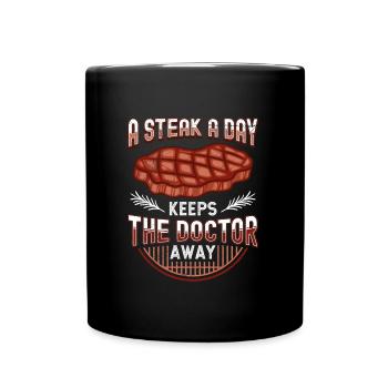 Funny Anti Vegan A Steak A Day Keeps Doc Away - Full Colour Mug - black - Front
