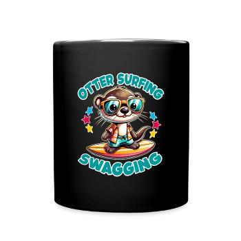 Funny surfing otter with sunglasses - Full Colour Mug - black - Front