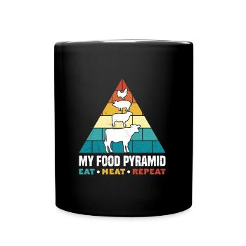 Funny Carnivore Food Pyramid Eat Meat Repeat - Full Colour Mug - black - Front