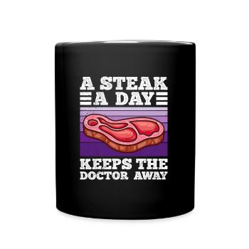 Drôle de carnivore Un steak par jour éloigne Doc - Mug uni - noir - Devant